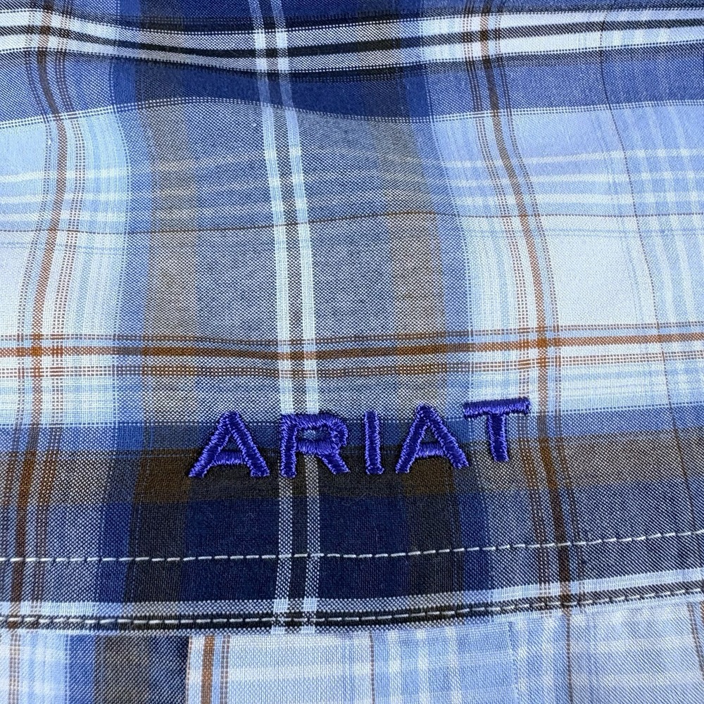 Ariat Pro Series Shirt Mens XXL Blue Plaid Western Vented Logo Long Sleeve - Picture 6 of 16